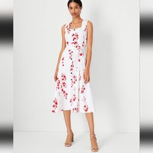 NWT Ann Taylor Tall Red and White Floral Midi Dress